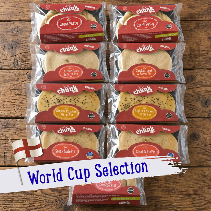 Selection of Pies and pasties to celebrate the FIFA world cup 2026. Nine Products in total for a special price.